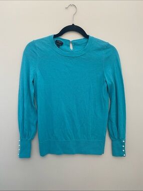 🎉 BOGO Talbots 100% Merino Wool Turquoise/Teal Pearl-Cuff Lightweight Sweater 🎉